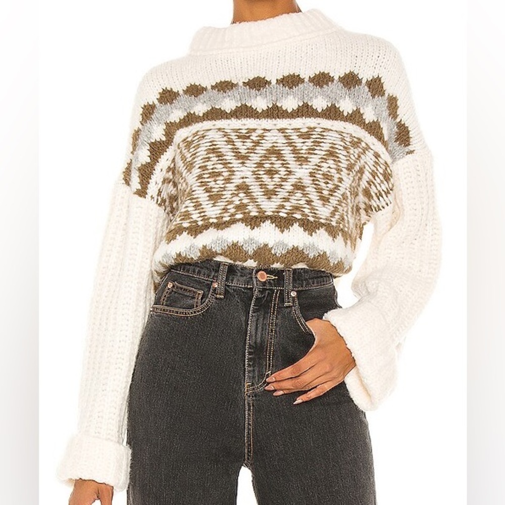 Free People Alpine‎ Crop Mock Neck Sweater Sz M Long Sleeve